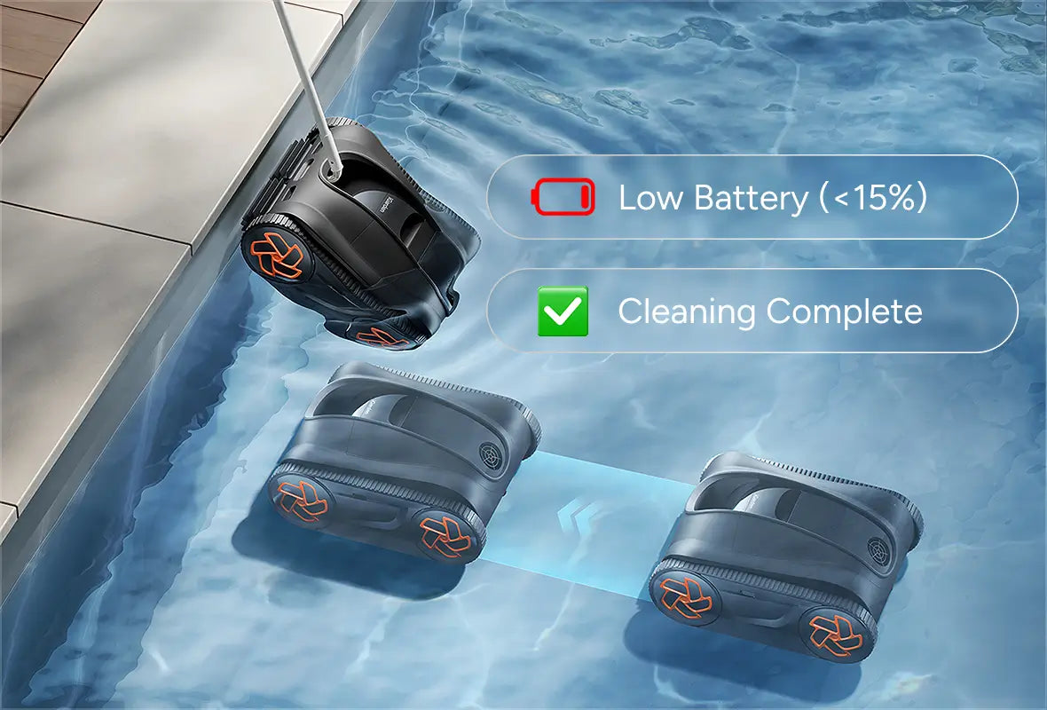 K-AI returning to the pool edge after cleaning or when the battery is low