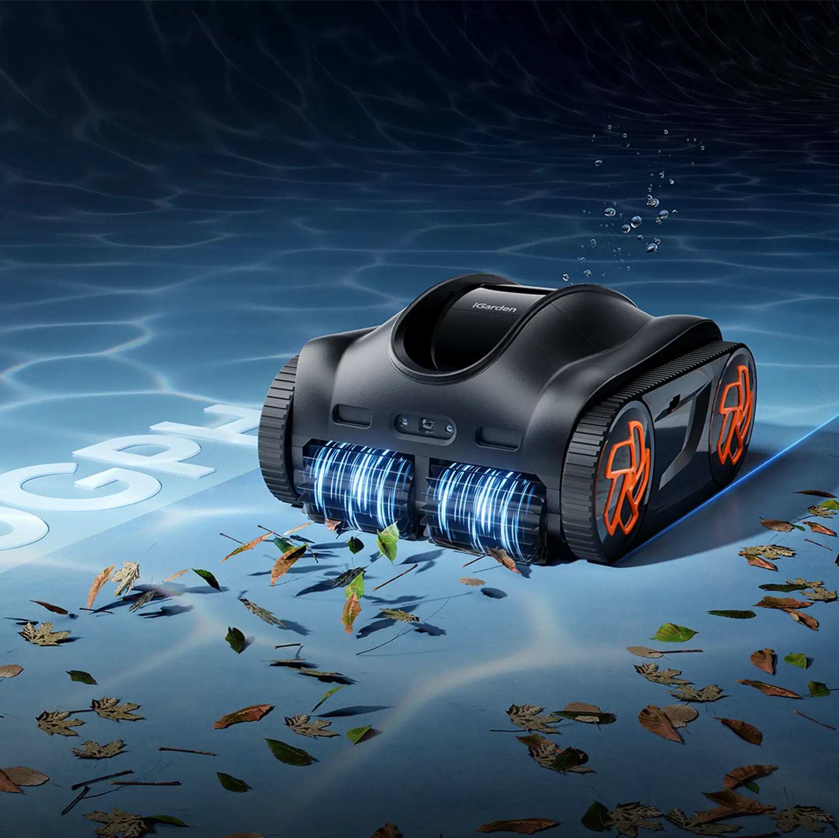 iGarden K-AI pool cleaner lifting debris with powerful suction