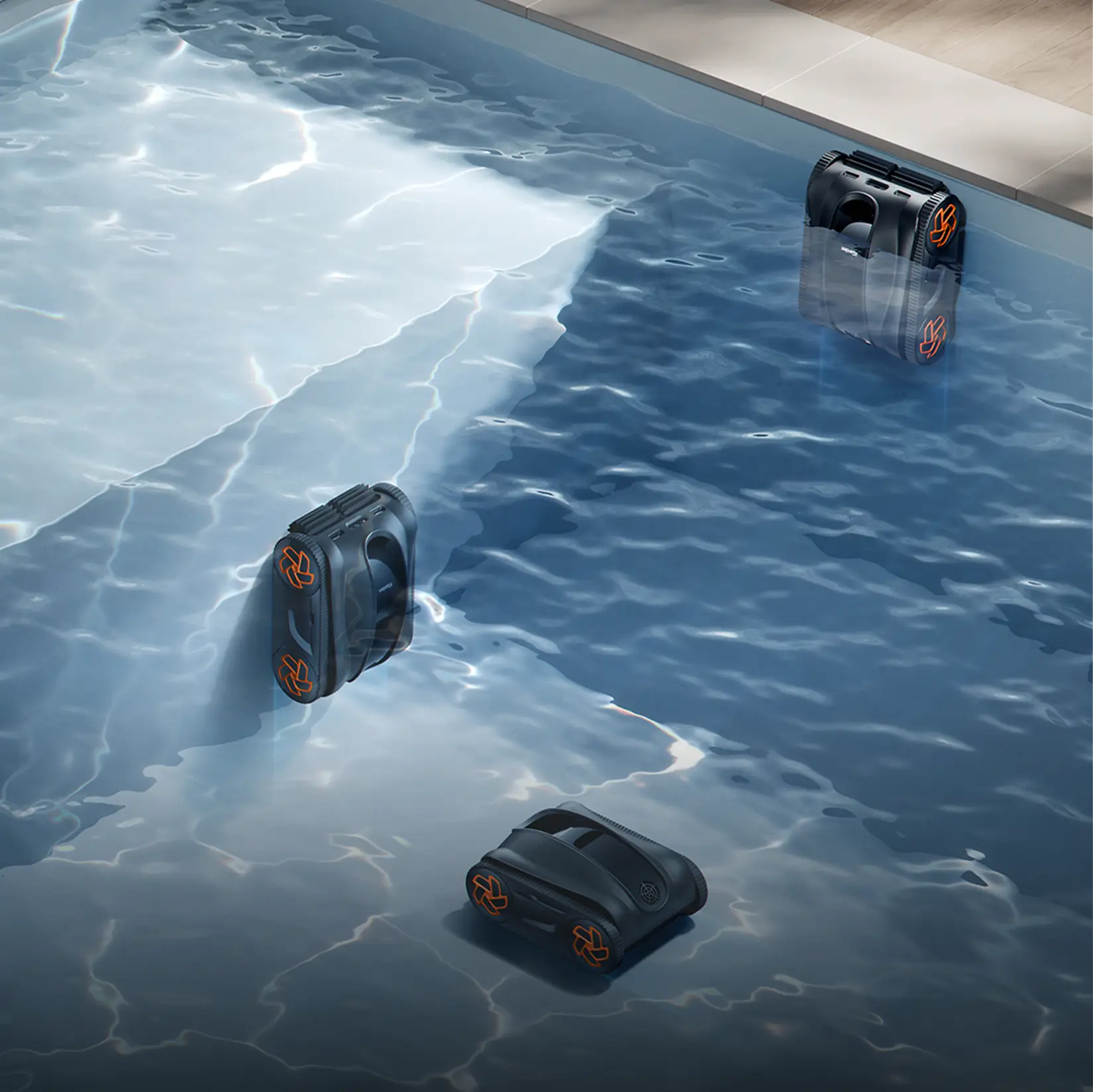 iGarden K-AI pool cleaner covering the floor walls and waterline